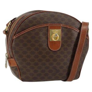 Authentic CELINE Macadam Canvas Shoulder Bag PVC Leather Brown Gold
